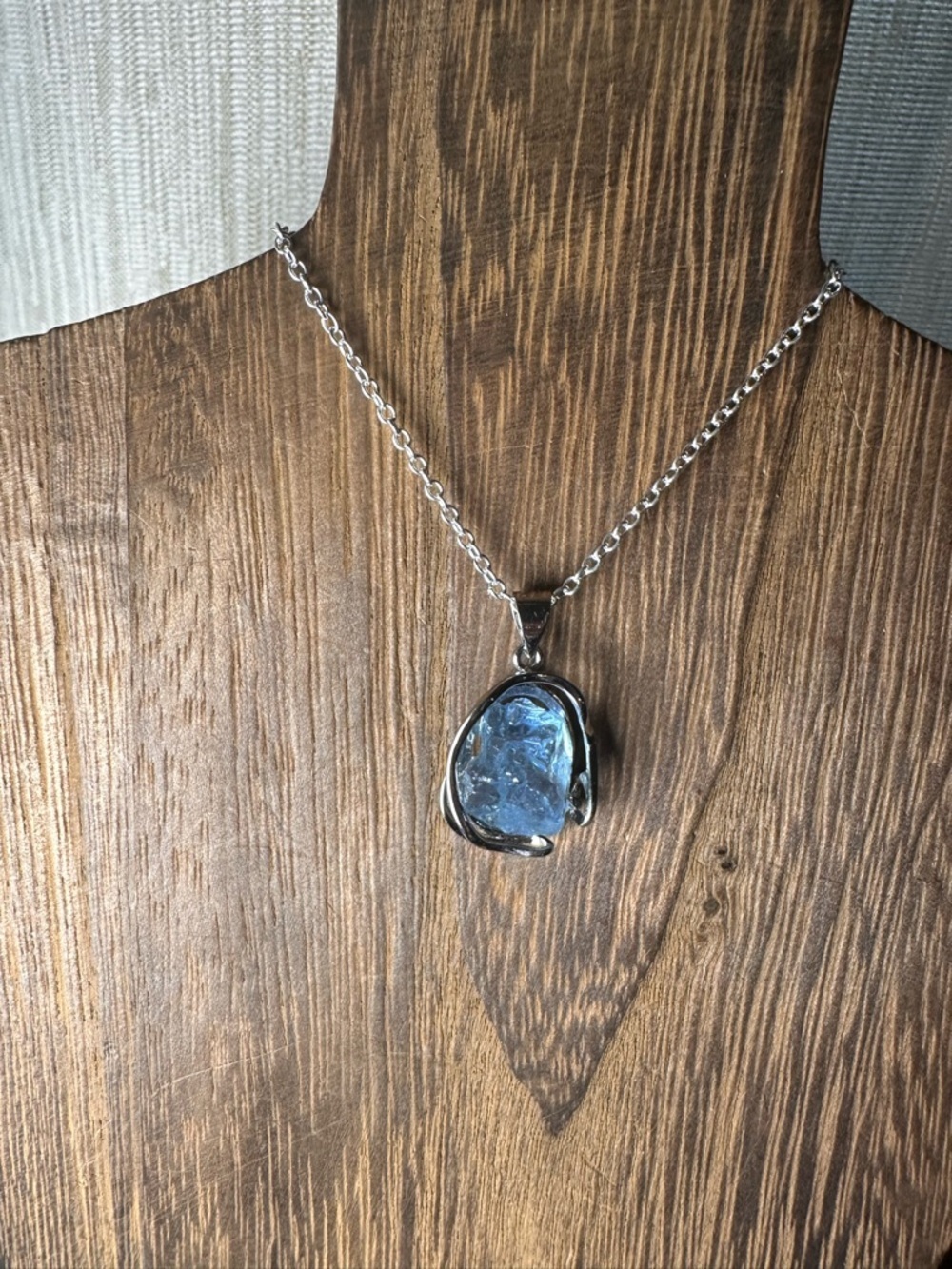 Blue Raw Stone Pendant Necklace - Silver Metal - Picture 8 of 16